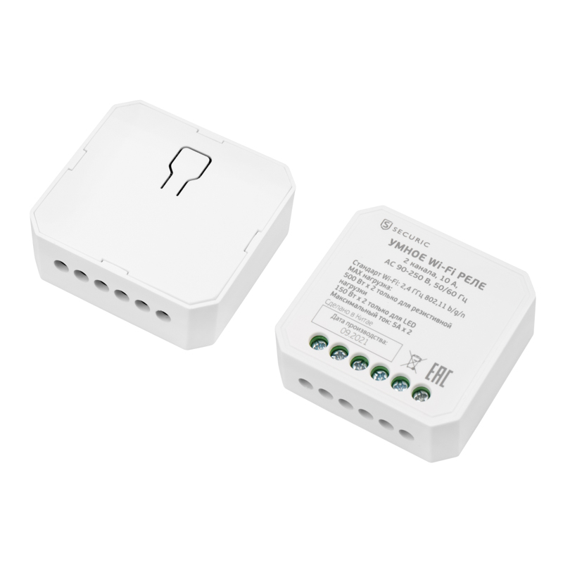 Умное встраиваемое Wi-Fi реле двухканальное (для выключателей без подсветки) SECURIC securic